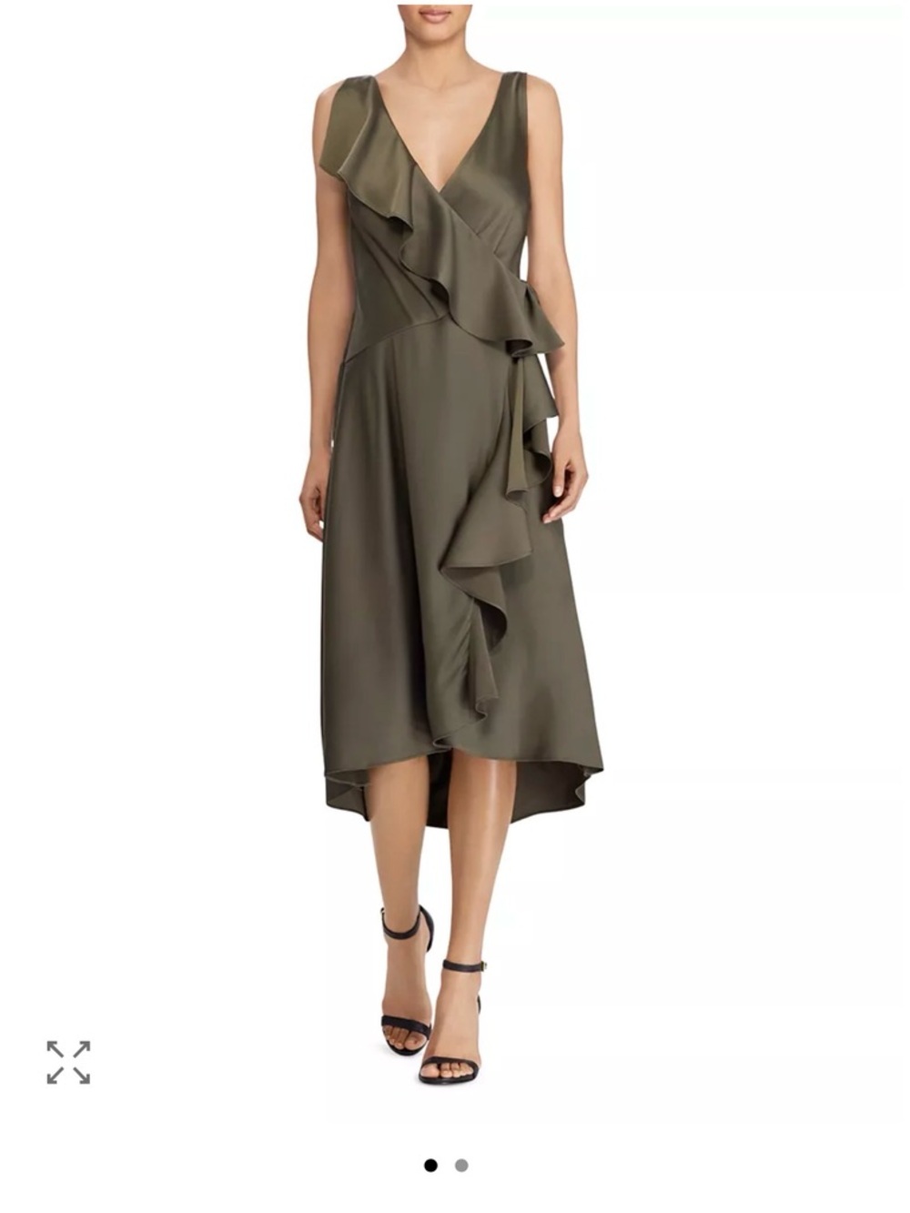 Ralph Lauren Olive One-Shoulder Ruffle Wrap Dress